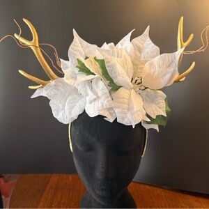 Gold and White Floral Antler Headband